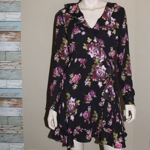 Takara Black Floral Wrap Dress Dark Romance